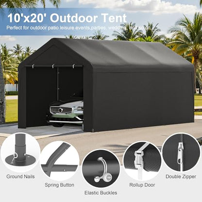 Carport 10x20 Heavy Duty Portable Garage w (Black)