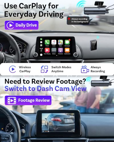 OttoSafe Dash Cam Front and Rear with Wireless CarPlay Adapter
