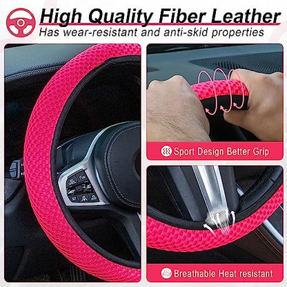 Elastic Stretch Steering Wheel Cover (Rose Red)