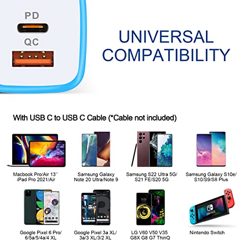 USB C Wall Charger (rose-red,blue,purple)