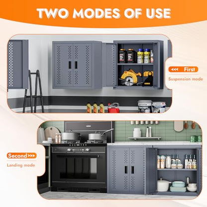 Metal Wall Storage Cabinet Steel Wall Mounted Garage Storage Cabinet with Adjustable Shelf and Doors for Basement Utility Room Warehouse Kitchen (H28")