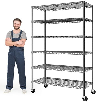 Heavy Duty 6 Tier Rolling Storage Shelves with Wheels for Garage (82"H X 45"W X 18"D-Black)