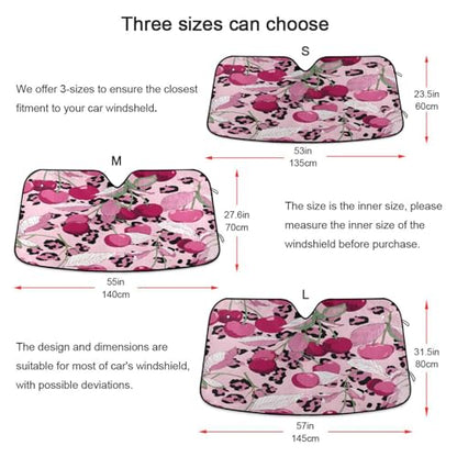 Car Windshield Sun Shade Cheetah Leopard Print Pink Cherry Foldable Car Front Windshield Sunshade Blocks UV Rays Sun Visor Heat Protection for Truck SUV to Keep Your Vehicle Cool (Large / Pink Cherry Leopard)