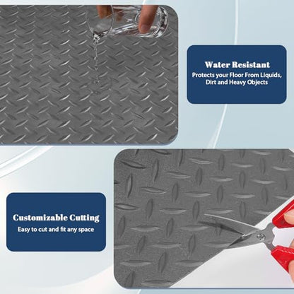 7.5Ft x 17Ft Rubber Flooring Mats 1.6mm Diamond Plate Flooring Roll (1.6mm-7.5Ft x 17Ft-Gray)