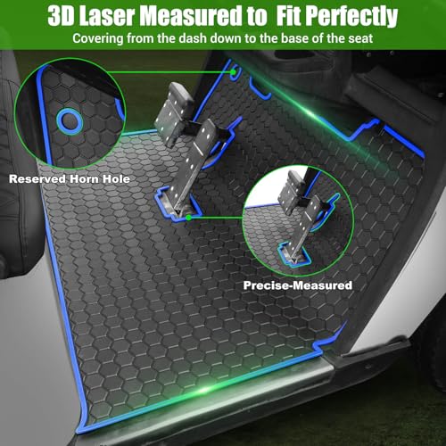 EZGO TXT Golf Cart Full Coverage Floor Liner Mat (Black Blue)