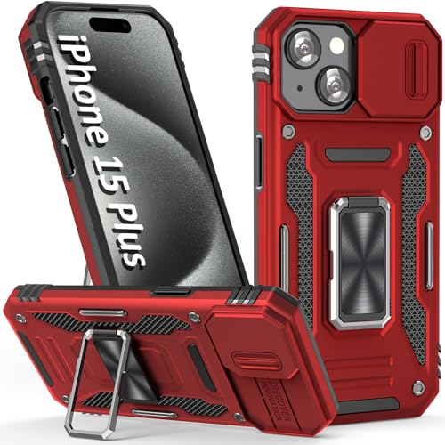 Red Phone Case for iPhone 15 Plus Case with Slide Camera Cover (★ iPhone 15 Plus 【6.7 inches】 / Red)