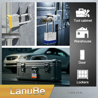 Laminated Keyed Alike Padlock 12 Pack Mixed Long & Normal Shackles (12 Pack Mixed)