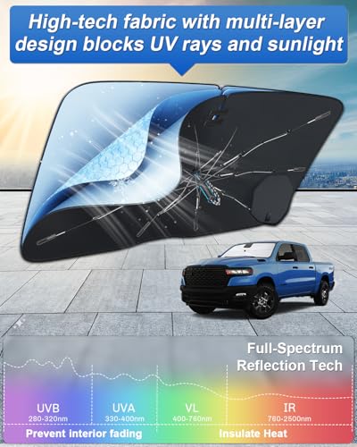 for 2026 Dodge Ram 1500 Car Windshield Sun Shade Umbrella (2019-2026 Ram 1500 2500 3500)