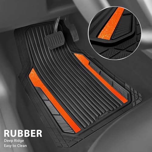 Heavy Duty Rubber Car Mats Metallic (Black Orange)