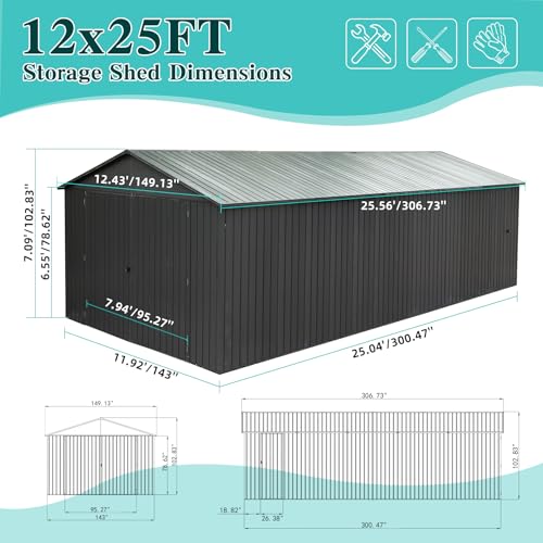 Domi 12x25FT Outdoor Metal Garage Shed (12'X25')