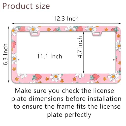 Pink Strawberry Floral License Plate Frame Stainless Steel License Plate Frames Holder Covers Rust (Pink strawberry floral)