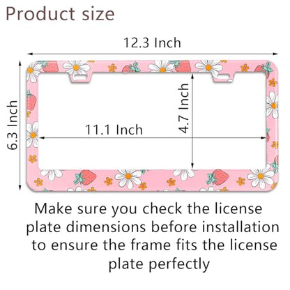 Pink Strawberry Floral License Plate Frame Stainless Steel License Plate Frames Holder Covers Rust (Pink strawberry floral)