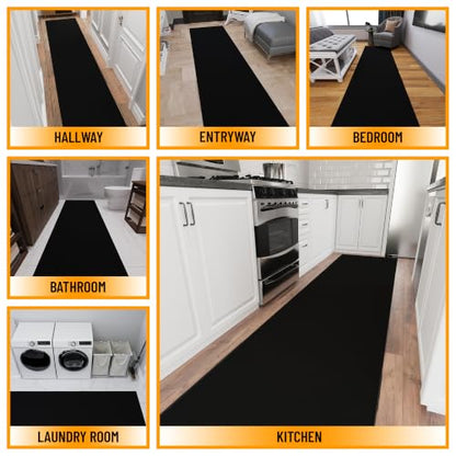 3x26 Extra Long Hallway Runner Rug (Solid Black)