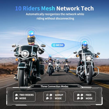 FX7 10 Rider Mesh Motorcycle Bluetooth Intercom with Music Share (FX7 Dual Pack)