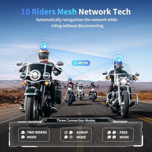 FX7 10 Rider Mesh Motorcycle Bluetooth Intercom with Music Share (FX7 Single Pack)