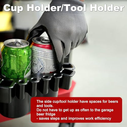 Rolling Shop Stool with Wheels (Red)