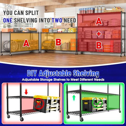 4 Tier Heavy Duty Shelving with Wheels (Black)