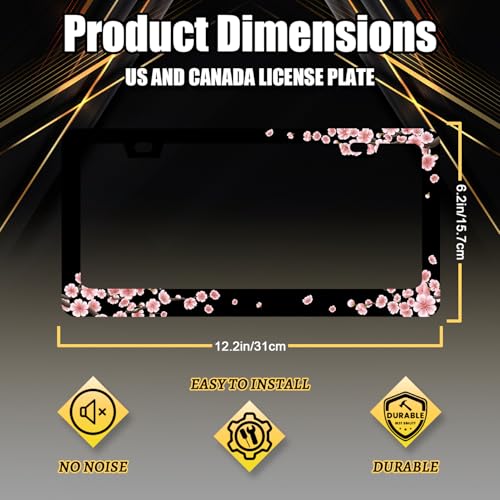 Stainless Steel Beautiful Cherry Blossom License Plate Frame 12.2 x 6.2Inch (Pretty Cherry Blossom)