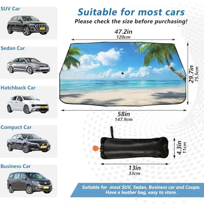 Car Front Windshield Sunshade (Beach, Palm Trees)