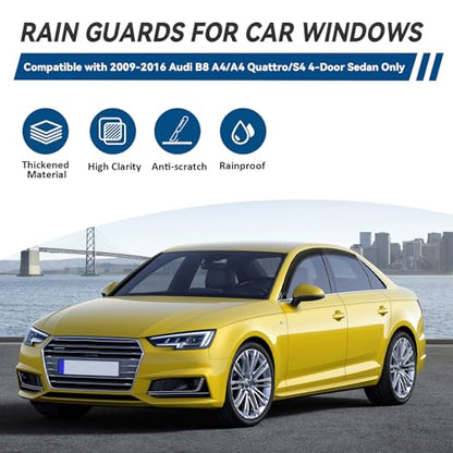 4pcs Window Visors Rain Guards for 2009 (2009-2016 B8 A4/A4 Quattro/S4)