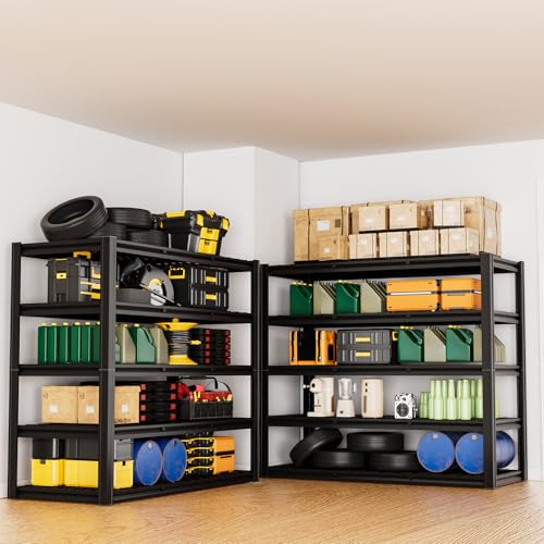 5 Tier 60”W x 24”D x 78”H Garage Shelving Adjustable Metal Storage Shelves 3300LBS Garage Shelving Heavy Duty Utility Shelf Unit Storage Racks for Warehouse (Black-hidden Hole / 60”W x 24”D x 78”H)