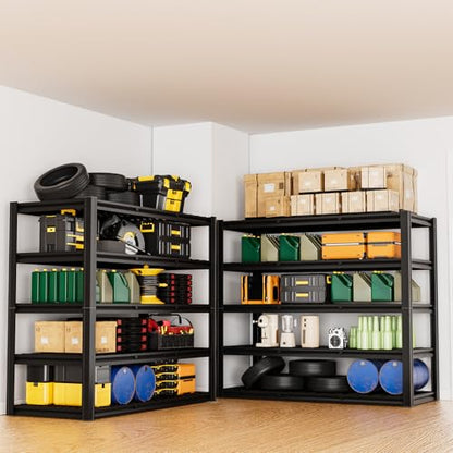 5 Tier 60”W x 24”D x 78”H Garage Shelving Adjustable Metal Storage Shelves 3300LBS Garage Shelving Heavy Duty Utility Shelf Unit Storage Racks for Warehouse (Black-hidden Hole / 60”W x 24”D x 78”H)