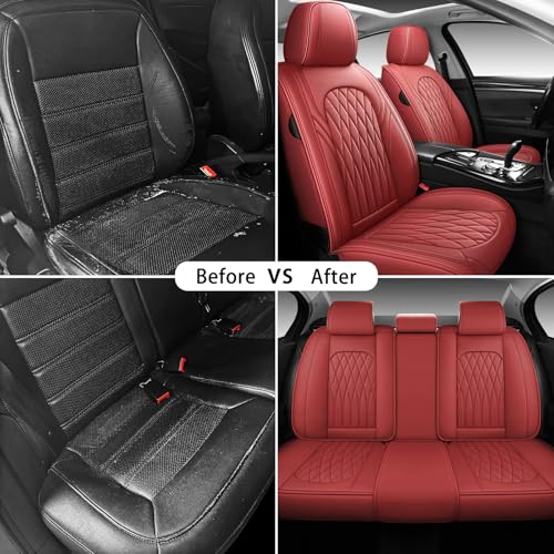 Nappa Faux Leather Car Seat Covers Full Set (Burgundy / Full Set)