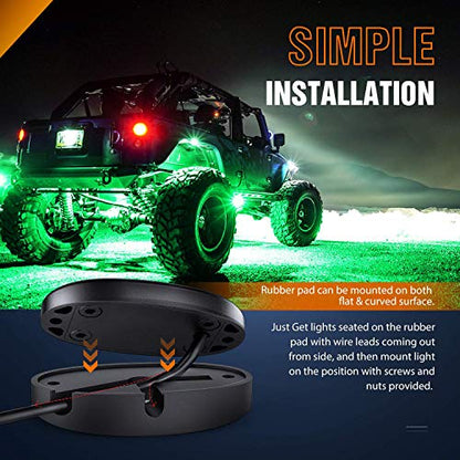 LED Rock Light Pods Waterproof Under Body Wheel Well Light Exterior Interior Lights for Car Truck Pickups ATV UTV SUV Motorcycle Boat (Green / 4Pcs Pods)