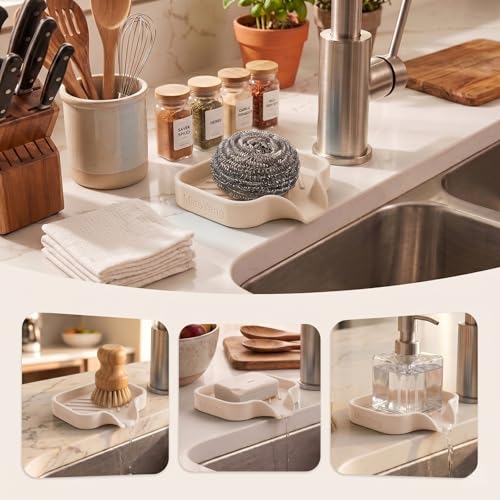 Silicone Soap Dish with Drain Spout (Tapioca / S(4.9"×3.2"))