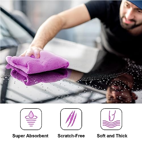 30 Pcs 16 x 16 Inch Edgeless Microfiber Plush Towels for Cars Detailing Drying Wash Polishing Absorbent Cleaning Cloths (Purple / 16 x 16 Inch)