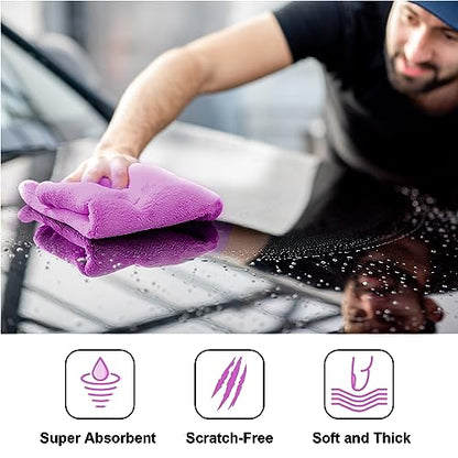 30 Pcs 16 x 16 Inch Edgeless Microfiber Plush Towels for Cars Detailing Drying Wash Polishing Absorbent Cleaning Cloths (Purple / 16 x 16 Inch)