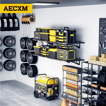 4 Pack 1.64x4ft Adjustable Garage Wall Shelving 1120lbs Load Capacity Heavy Duty Wall Mounted Storage Shelf Metal Floating Shelves for Garage (4pack-1.64x4ft / Black)