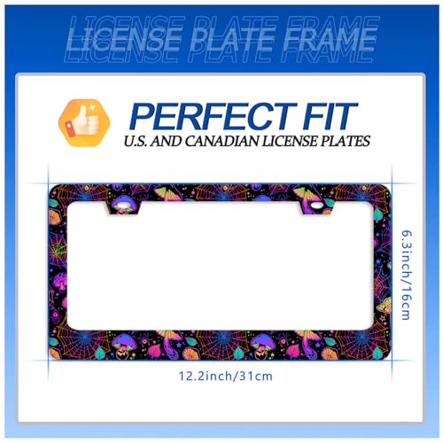 Hippie Mushroom License Plate Frame Stainless Steel Car Accessory6.3x12.3In (Colorful Hippie Mushrooms)