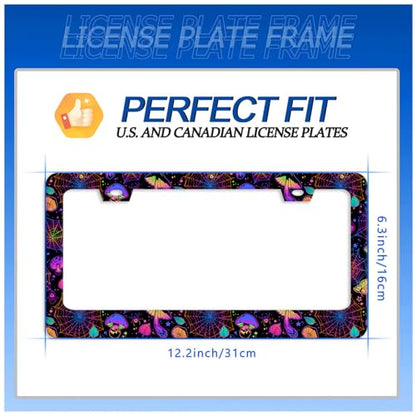Hippie Mushroom License Plate Frame Stainless Steel Car Accessory6.3x12.3In (Colorful Hippie Mushrooms)