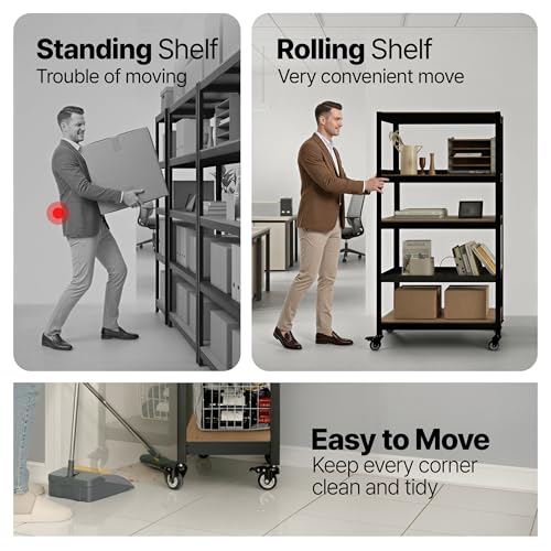 House Black 24.4" W 5 Tier Rolling Storage Shelves Metal Cart (Black / (Wheels) 24.4"W x 16.5"D)