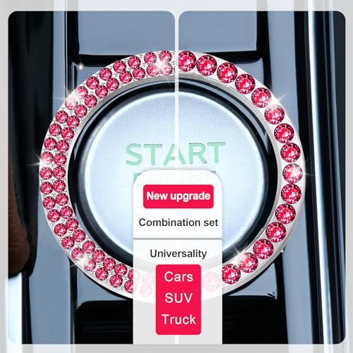 2 PCS Crystal Combinatorial Rhinestone Car Engine Start Decoration Ring (Set Red)