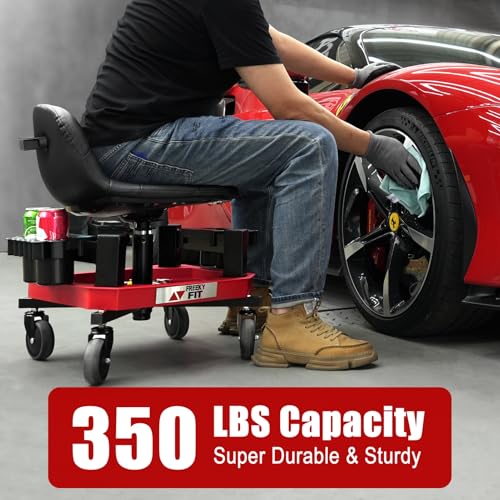 Rolling Shop Stool with Wheels (Red)