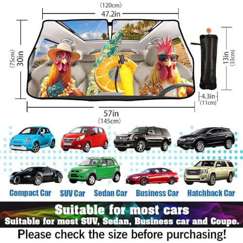 Funny Rooster Chicken Car Windshield Sunshade Umbrella Foldable (57X31 Inch / Color-0705-6)