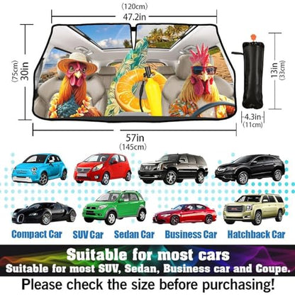 Funny Rooster Chicken Car Windshield Sunshade Umbrella Foldable (57X31 Inch / Color-0705-6)