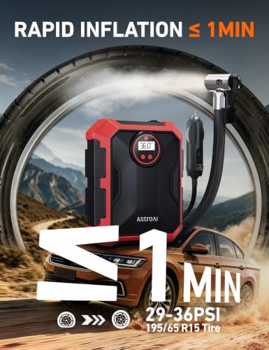 Tire Inflator Portable Air Compressor 12V DC Integrated Storage (Red)