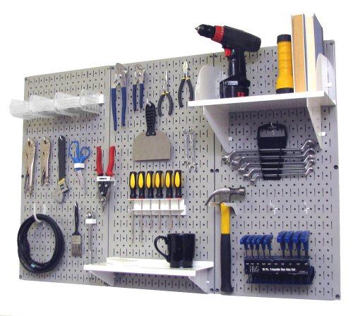 Pegboard Organizer 4 ft. Metal Pegboard Standard Tool Storage Kit with Gray Toolboard and White Accessories (Gray Pegboard with White Accessories)
