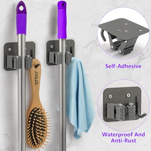 Broom Holder Wall Mount Rack (Gery)