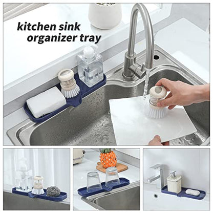 Silicone Soap Dish with Drain Spout (Navy Blue / L(12"×4"))