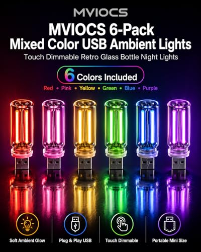 6 Pack USB Car Night Light (Multicolor)