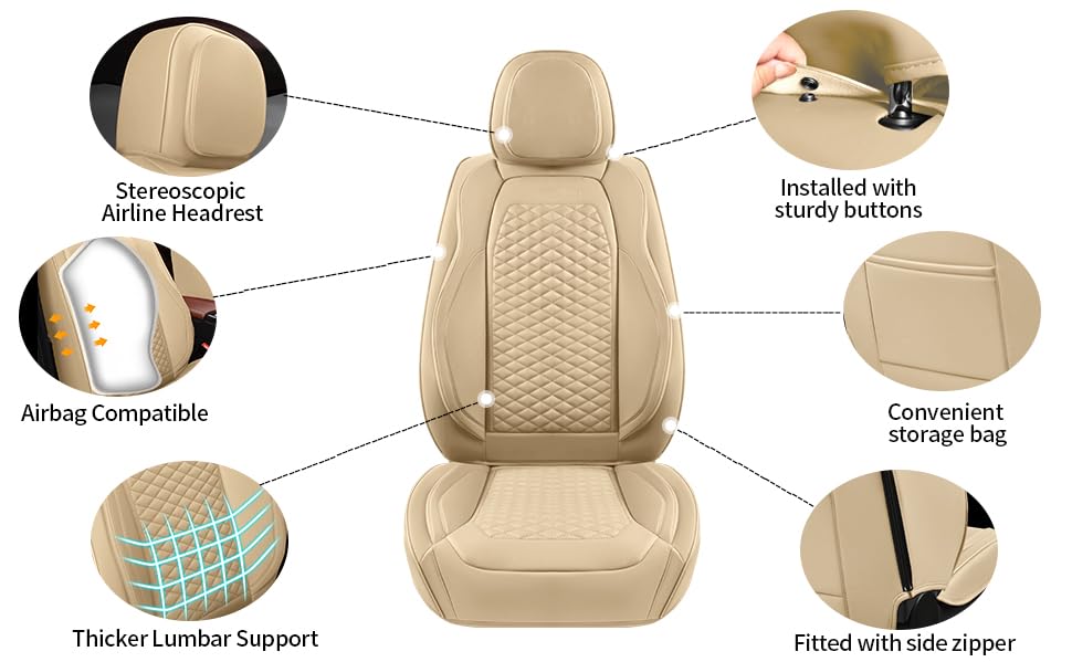 Car Seat Covers Full Set (2 Pack / Beige)