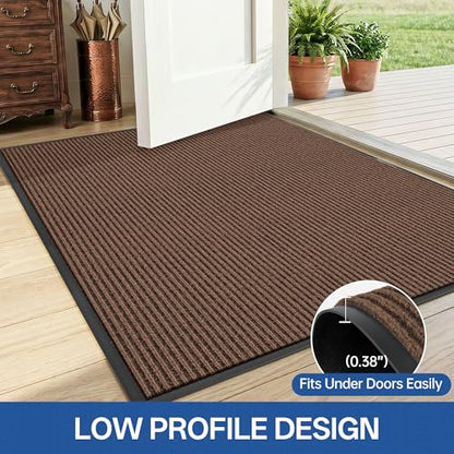 Front Door Mat (3' x 5' (Rectangular) / Brown-stripe)