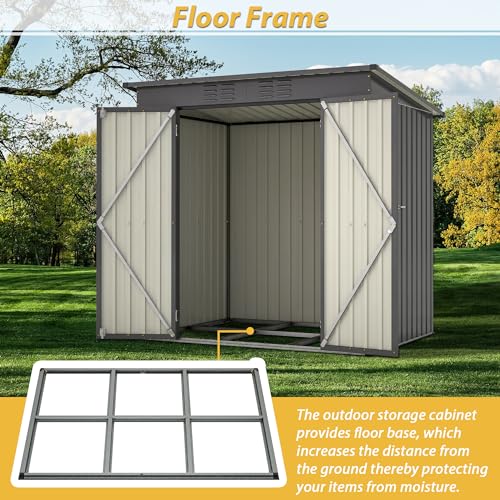 6x4 FT Outdoor Metal Storage Shed with Lockable Door & Floor Frame (Black / 6x4 Ft)