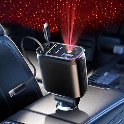 Starlight Retractable Car Charger with Dual Type C Cables (Black / Dual Type C)