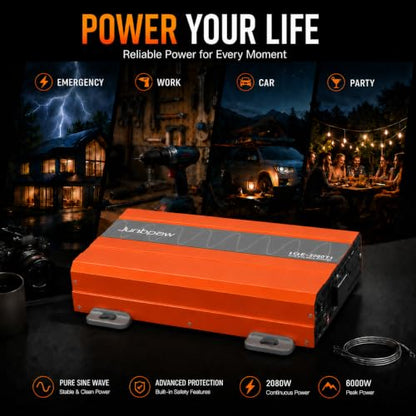 2080W Pure Sine Wave Power Inverter 12V to 110