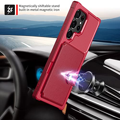 for Samsung Galaxy S22 Ultra Case with Card Holder (Red / Samsung Galaxy S22 Ultra)
